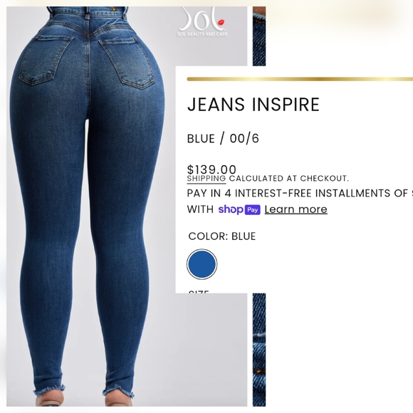 Sol Beauty and Care Booty Shaping Jeans Size 0 / 10 Ultra High Rise Jeans - Picture 3 of 11